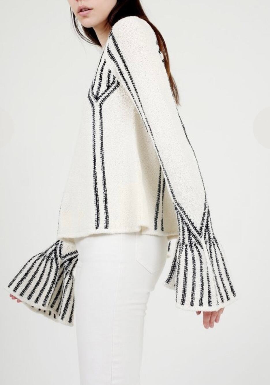 ULLA JOHNSON Beatriz Boucle Striped Pullover Sweater Size Medium Cream Blue